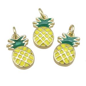 copper pineapple pendant with yellow enamel, gold plated, approx 7-14mm