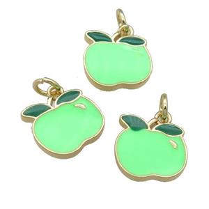 copper apple pendant with green enamel, gold plated, approx 11-12mm