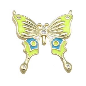 copper Butterfly pendant with green enamel, gold plated, approx 23mm