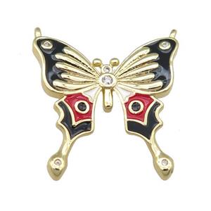 copper Butterfly pendant with black enamel, gold plated, approx 23mm