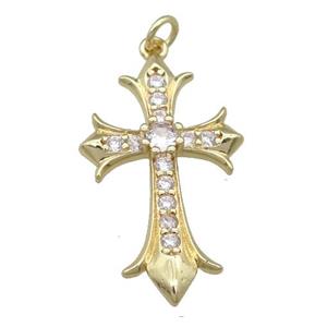 copper cross pendant pave zircon, gold plated, approx 18-30mm