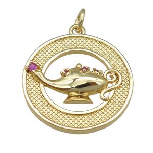 copper circle teapot pendant, gold plated, approx 22mm