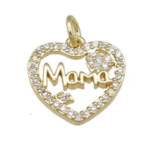 copper heart pendant pave zircon, MAMA, gold plated, approx 14mm