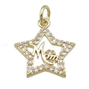 copper star pendant pave zircon, MOM, gold plated, approx 14mm