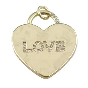 copper heart pendant pave zircon, LOVE, gold plated, approx 23-25mm