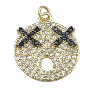copper emoji pendant pave zircon, gold plated, approx 20mm