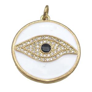 copper circle eye pendant pave zircon, enamel, gold plated, approx 22mm