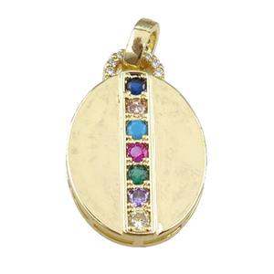 copper oval pendant pave zircon, gold plated, approx 18-23mm