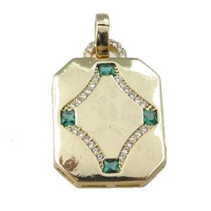 copper rectangle pendant pave zircon, gold plated, approx 18-22mm