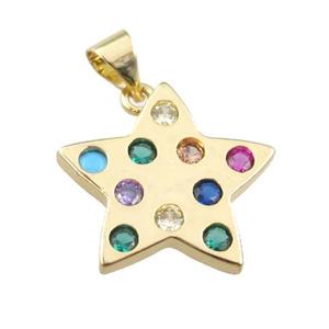 copper star pendant pave zircon, gold plated, approx 18mm