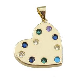 copper heart pendant pave zircon, gold plated, approx 18-20mm