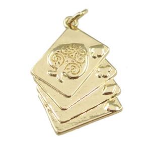 copper card pendant, carved, gold plated, approx 10-14mm, 23mm