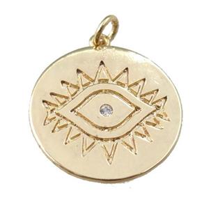 copper circle eye pendant, carved, gold plated, approx 22mm