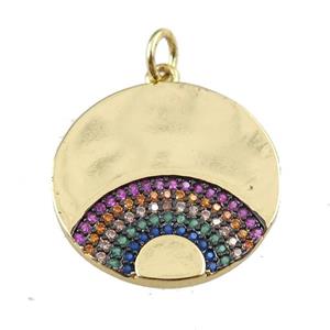 copper circle pendant pave zircon, fan, gold plated, approx 20mm