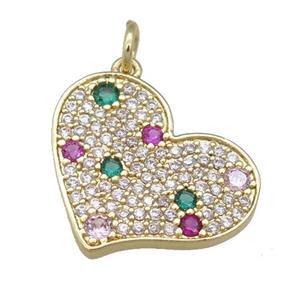 copper heart pendant pave zircon, gold plated, approx 16-20mm
