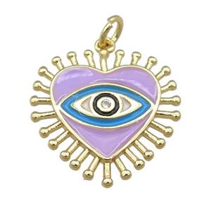 copper heart pendant with lavender enamel, eye, gold plated, approx 20mm