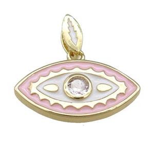 copper eye pendant with pink enamel, gold plated, approx 11-22mm