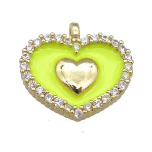 copper heart pendant pave zircon with yellow enamel, gold plated, approx 15-18mm