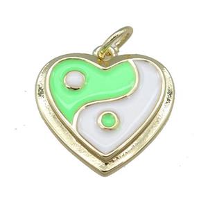 copper Enamel Taichi pendant, heart, gold plated, approx 16mm
