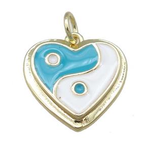 copper Enamel Taichi pendant, heart, gold plated, approx 16mm