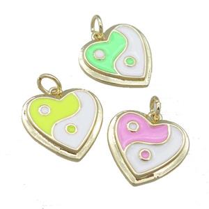 copper Enamel Taichi pendant, heart, gold plated, mixed, approx 16mm