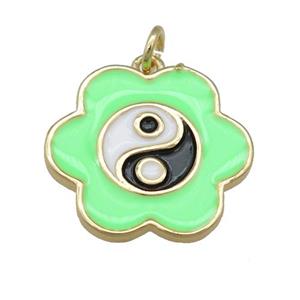 copper green Enamel Taichi pendant, flower, gold plated, approx 20mm