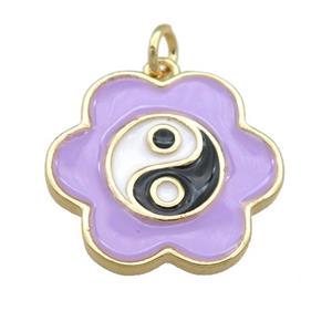copper lavender Enamel Taichi pendant, flower, gold plated, approx 20mm