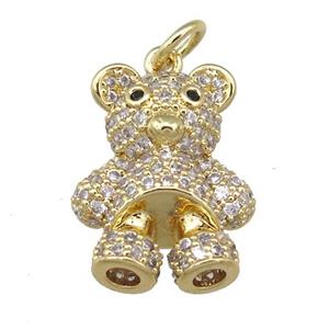 copper bear pendant pave zircon, gold plated, approx 14-17mm