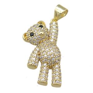copper Bear pendant pave zircon, gold plated, approx 12-22mm