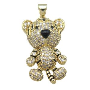 copper Tiger pendant pave zircon, gold plated, approx 16-26mm