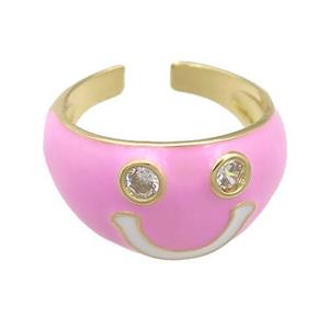 copper Pink Enamel Ring with Emoji, gold plated, approx 13mm, 17mm dia