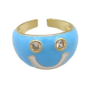 copper blue Enamel Ring with Emoji, gold plated, approx 13mm, 17mm dia