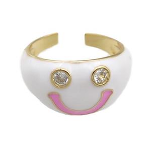 copper White Enamel Ring with Emoji, gold plated, approx 13mm, 17mm dia