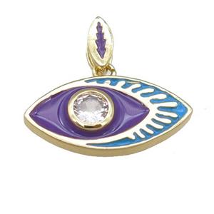 copper eye pendant with purple enamel, gold plated, approx 11-22mm