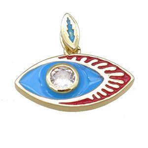 copper eye pendant with blue enamel, gold plated, approx 11-22mm