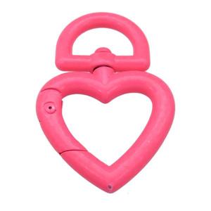 Alloy Carabiner Clasp with hotpink Lacquered Fired, heart, approx 32-47mm