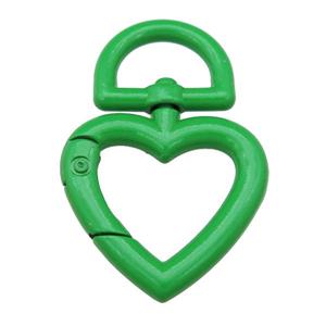 Alloy Carabiner Clasp with green Lacquered Fired, heart, approx 32-47mm