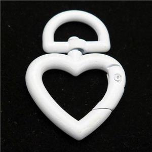 Alloy Carabiner Clasp with white Lacquered Fired, heart, approx 32-47mm