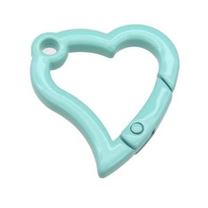 Alloy heart Carabiner Clasp with turq Lacquered Fired, approx 29-30mm