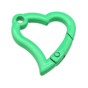 Alloy heart Carabiner Clasp with green Lacquered Fired, approx 29-30mm