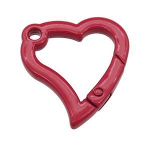 Alloy heart Carabiner Clasp with red Lacquered Fired, approx 29-30mm