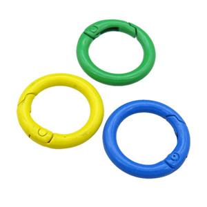 Alloy circle Carabiner Clasp with Lacquered Fired, mixed color, approx 25mm