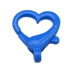 Alloy heart Lobster Clasp with blue Lacquered Fired, approx 16mm