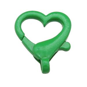 Alloy heart Lobster Clasp with green Lacquered Fired, approx 16mm