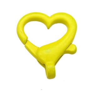 Alloy heart Lobster Clasp with nenoYellow Lacquered Fired, approx 16mm