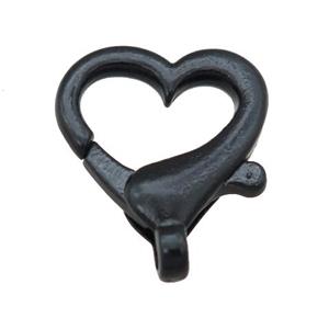Alloy heart Lobster Clasp with black Lacquered Fired, approx 16mm
