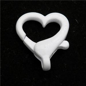 Alloy heart Lobster Clasp with white Lacquered Fired, approx 16mm