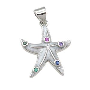 copper starfish pendant with enamel pearlized resin, platinum plated, approx 18-20mm