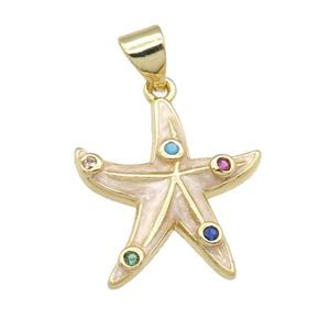 copper starfish pendant with enamel pearlized resin, gold plated, approx 18-20mm