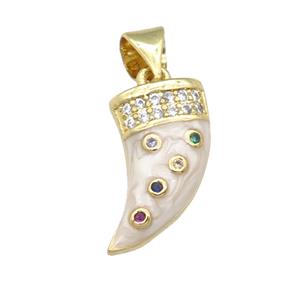 copper horn pendant with enamel pearlized resin, gold plated, approx 8-14mm